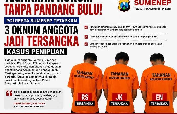 Tegakkan Hukum Tanpa Pandang Bulu, Polresta Sumenep Tetapkan Tiga Oknum Anggota Jadi Tersangka